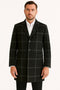 Mens Black Windowpane Wool Overcoat – Classic Long Checkered Coat Checkered Plaid Pattern