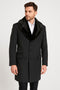 Mens Black Wool Overcoat with Black Faux Fur Collar – Luxury Winter Dress Coat