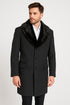 Mens Black Wool Overcoat with Black Faux Fur Collar – Luxury Winter Dress Coat