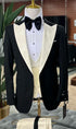 Mens Black and Ivory Tuxedo with Wide Shawl Lapel – 3 Piece Black and off White Lapel ! Vested Suit