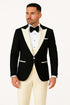 Mens Black and Ivory Tuxedo with Wide Shawl Lapel – 3 Piece Black and off White Lapel ! Vested Suit