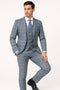 Mens Blue Windowpane Checkered Slim Fit Suit – 3 Piece Stretch Business Suit