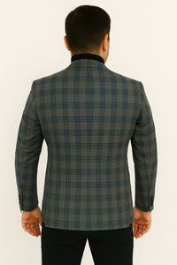 Mens Blue and Grey Windowpane Plaid Blazer – Casual Sport Coat