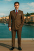 Mens Brown Pinstripe Double-Breasted Suit – Classic 6-Button Business and Vintage Style