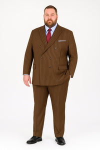 Mens Brown Pinstripe Double-Breasted Suit – Classic 6-Button Business and Vintage Style