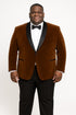 Mens Brown Velvet Tuxedo with Black Satin Shawl Lapel – One Button Formal Suit Jacket