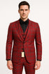 Mens Burgundy Plaid Three-Piece Suit – Ultra Slim Fit Checkered Windowpane Redish 544-10