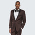 Mens Chocolate Brown Tuxedo with Black Satin Peak Lapel – Formal Wedding and Prom Suit