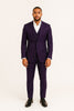 Mens Classic Three-Piece Purple Suit – Formal Slim Fit Tuxedo Set with Vest
