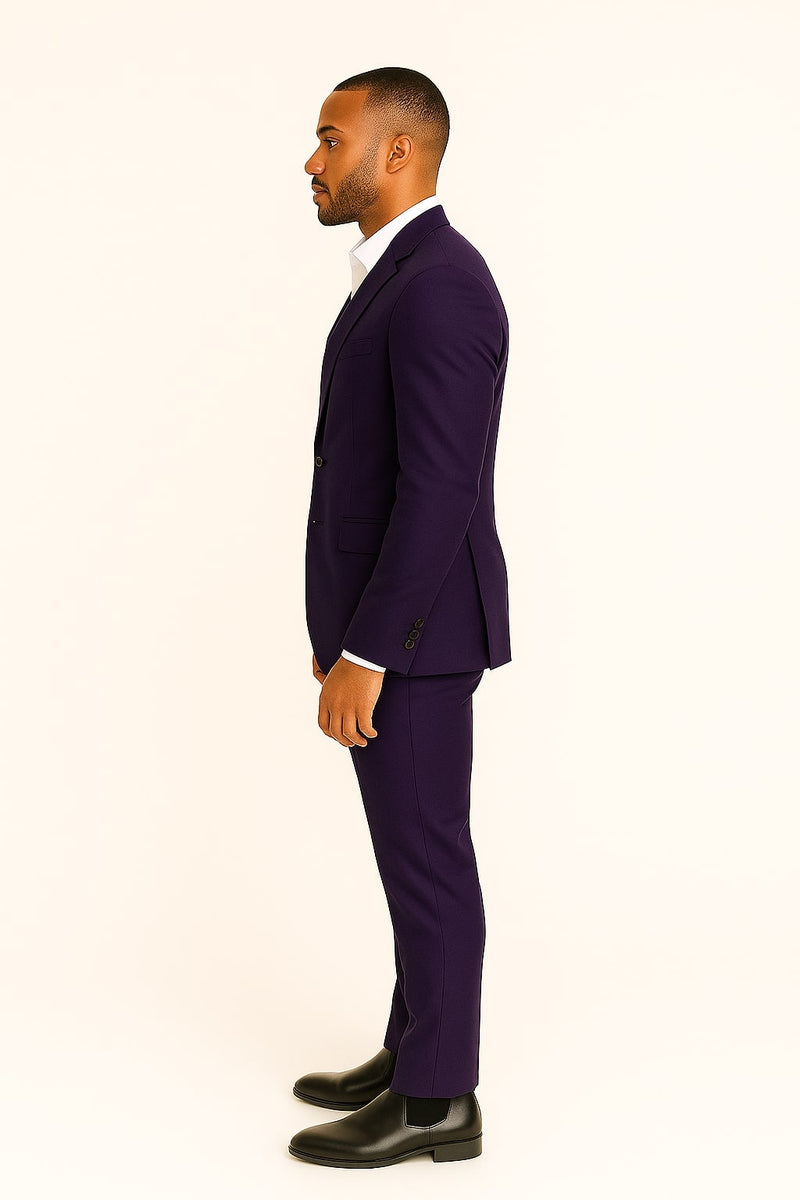 Mens Classic Three-Piece Purple Suit – Formal Slim Fit Tuxedo Set with – OvercoatUSA