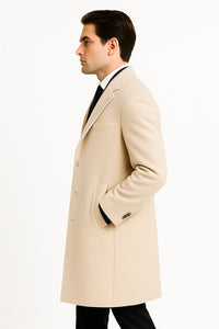 Mens Cream Overcoat - Off White Topcoat - Ivory Mens Long Wool Winter Coat - Full Length