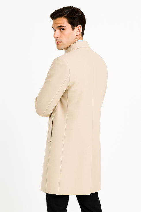 Mens Cream Overcoat - Off White Topcoat - Ivory Mens Long Wool Winter Coat - Full Length