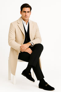 Mens Cream Overcoat - Off White Topcoat - Ivory Mens Long Wool Winter Coat - Full Length