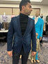 Mens Dark Blue Denim Casual Blazer with Notch Lapel and Single Button Closure