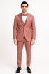Mens Dusty Pink Three-Piece Slim Fit Tuxedo with Contrast Satin Lapel and Bow Tie