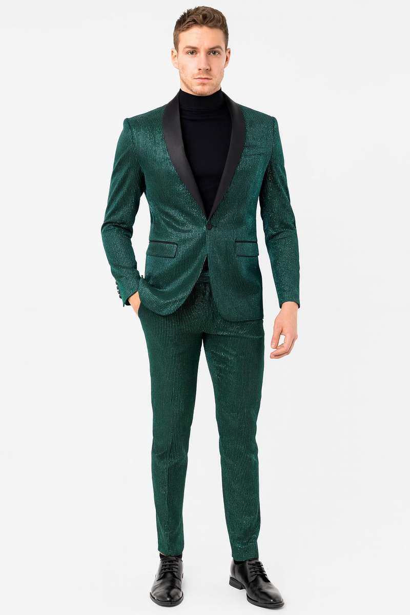 green emerald velvet dress Mens Emerald Green Shiny Stripe Tuxedo Suit – Slim Fit 2-Piece Satin L –  OvercoatUSA