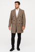 Mens Gray and Light Brown Glen Plaid Wool Overcoat – Double-Breasted Vintage Check Coat