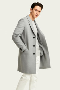 Mens Light Gray Wool Overcoat – Classic Single-Breasted Winter Coat