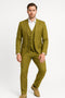 Mens Light Olive Green Linen Suit Three-Piece Style – Formal Suit with Vest and Flat Front Pants