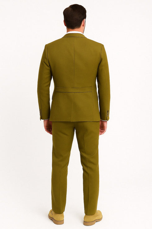 Mens Light Olive Green Linen Suit Three-Piece Style – Formal Suit with Vest and Flat Front Pants