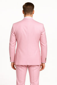 Mens Light Pink Double-Breasted Suit with Gold Buttons – 2-Piece Slim Fit Set