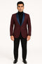 Mens Maroon Tuxedo Jacket with Blue Satin Shawl Lapel – Slim Fit Formal Blazer in Burgundy and Navy Blue