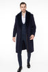 Mens Navy Blue Overcoat with Faux Fur Collar – Luxury Long Winter Coat for Formal and Casual Wear Topcoat