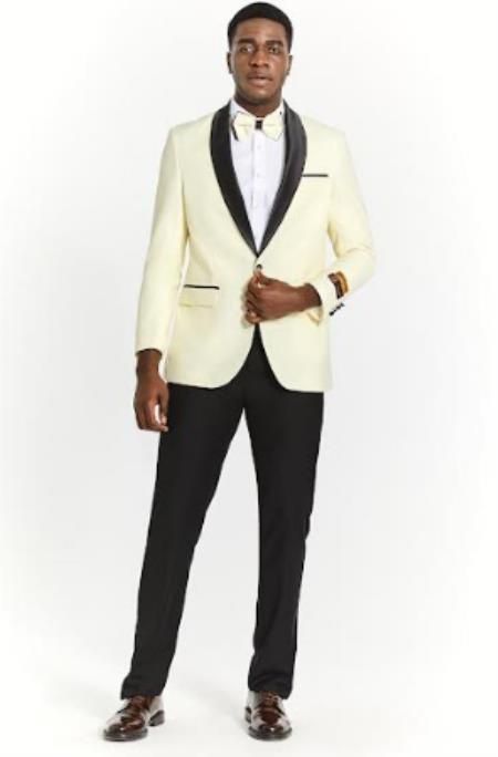 Mens One Button Ivory and Light Purple Tuxedo Blazer main image 1