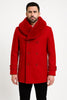 Mens Peacoat Color Red Color - Wool Overcoat with Faux Fur Shawl Collar – Double-Breasted Peacoat for Winter