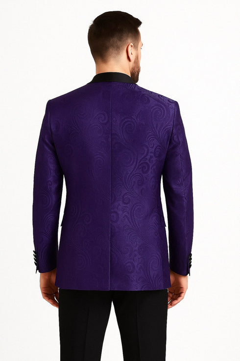 Mens Purple Paisley Pattern Blazer Jacket – Satin Finish
