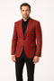Mens Red Plaid Modern Fit Windowpane Check Blazer - Christmas Holiday Sport Coat Tartan Look