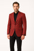 Mens Red Plaid Modern Fit Windowpane Check Blazer - Christmas Holiday Sport Coat Tartan Look