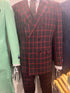 Mens Red and Black Plaid Double-Breasted Suit – Slim Fit Checkered 2 Piece Formal Business Outfit