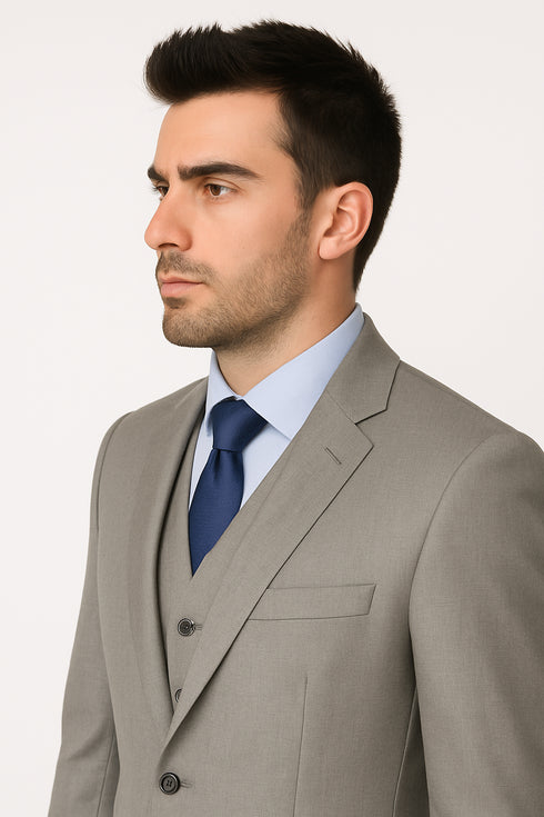 Pleated Suit - Mens Suits With Pleated Pant - Regular Fit Light Grey Suit