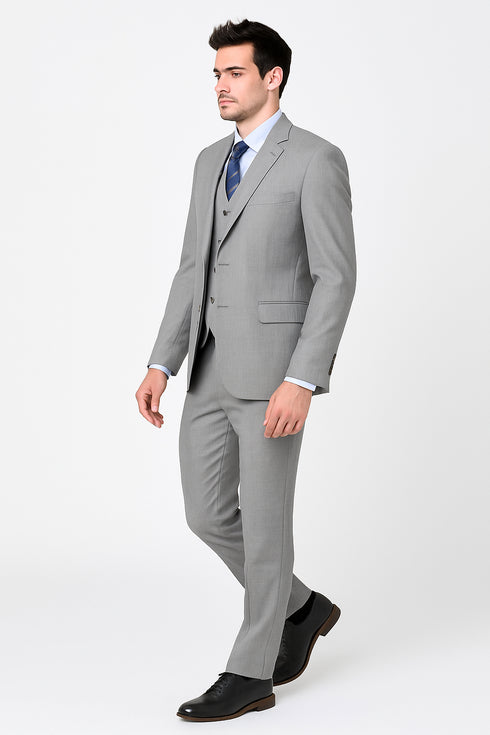 Pleated Suit - Mens Suits With Pleated Pant - Regular Fit Light Grey Suit