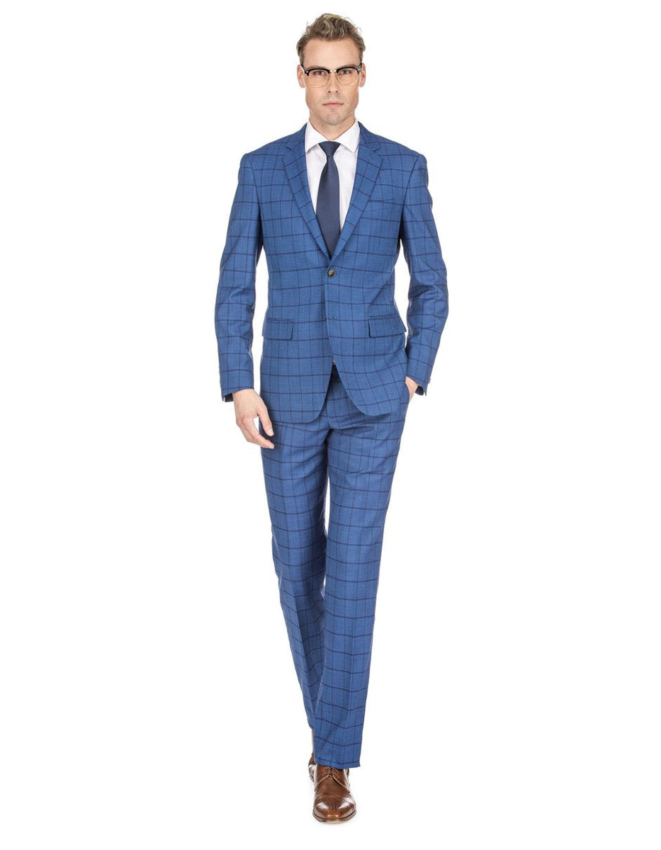 Mens Pink Plaid Windowpane Suit – Slim Fit Fashion Suit