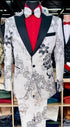 Mens White Floral Tuxedo with Black Lapel – 3-Piece Designer Prom Suit Wedding Suit