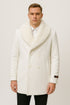 Mens White Peacoat Double-Breasted Overcoat with Faux Fur Shawl Collar – Alberto Nardoni Collection Wool Fabric