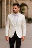 Men’s White Swirl Pattern Tuxedo Jacket with White Satin Shawl Lapel