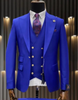 Mens One Button Peak Lapel Vested Wool Suit with Gold buttons in Royal Blue