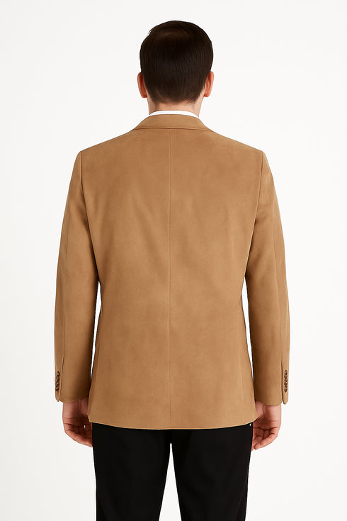 Mens Microsuede Camel Classic Fit Two Button Blazer