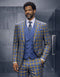 Statement Mens Modern Fit 3 Piece 100% Super 200s Wool Windowpane Plaid Suit – Double Breasted Vest