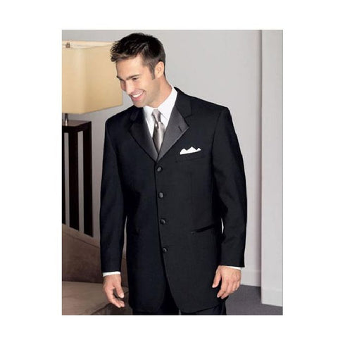 Mens 100% Wool Black Tuxedo Four Buttons Notch Lapel Overcoat