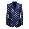 Mens 2 Button Dot Designed Peak Navy White Sport Coat Blazer