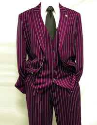 Mens 2 Button Gangster Pinstripe Pattern Suit in Black