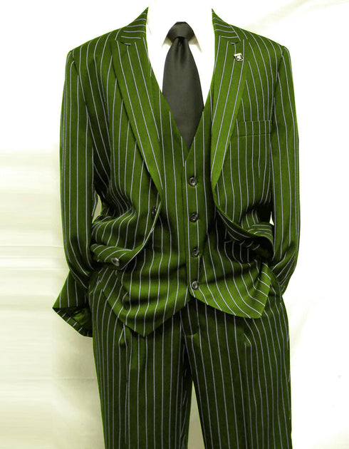 Mens 2 Button Gangster Pinstripe Pattern Suit in Black