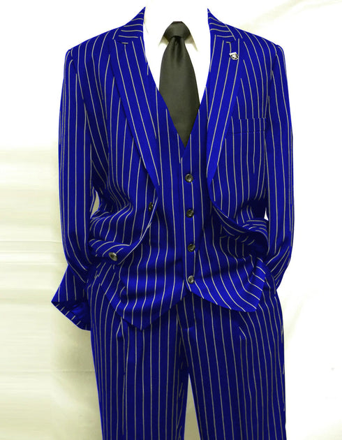 Mens 2 Button Gangster Pinstripe Pattern Suit in Black