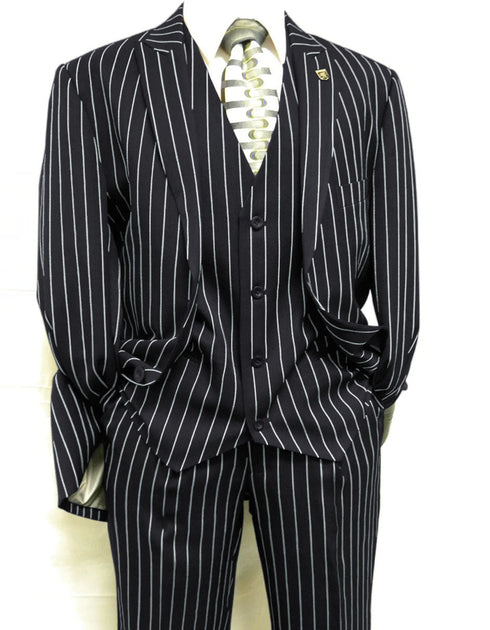 Mens 2 Button Gangster Pinstripe Suit in BLACK / GREY / NAVY / BURGUNDY