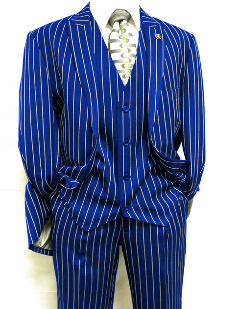 Mens 2 Button Gangster Pinstripe Suit in BLACK / GREY / NAVY / BURGUNDY