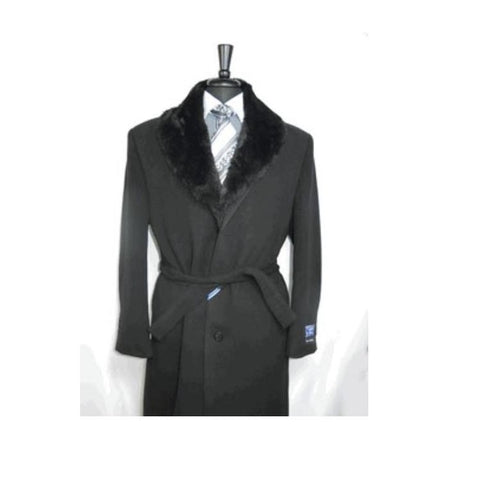 Mens 3 Button Single Breasted Notch Lapel Wool Overcoat Black